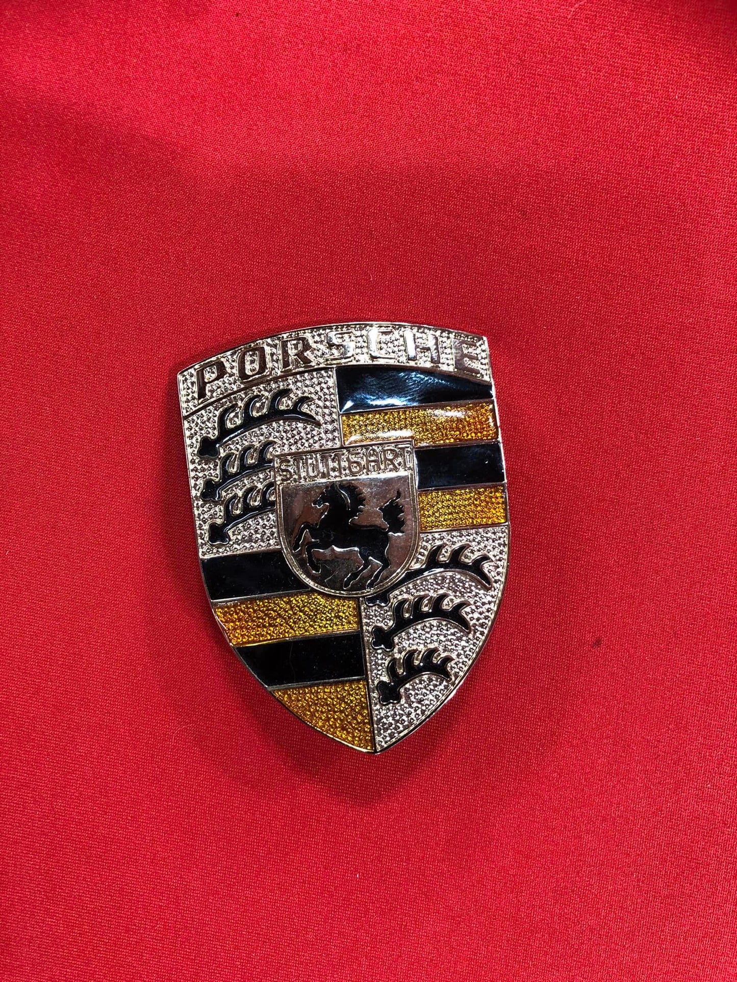 Porsche Bonnet Badge Crest Custom 1 off Exclusive Design Colours Golden Yellow Gel