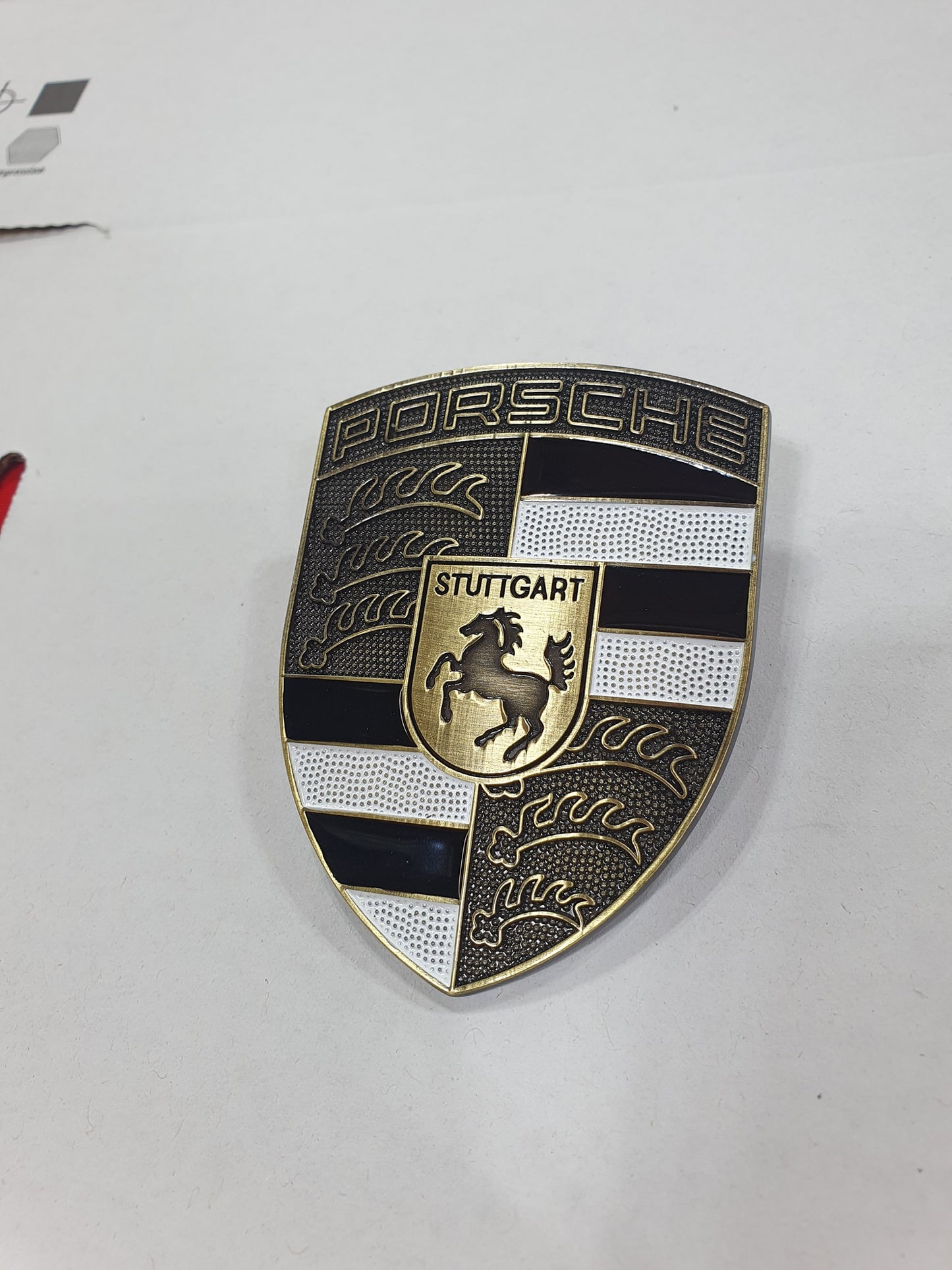 Porsche Bonnet Badge Crest Custom 1 off Exclusive Design Colours Black & White