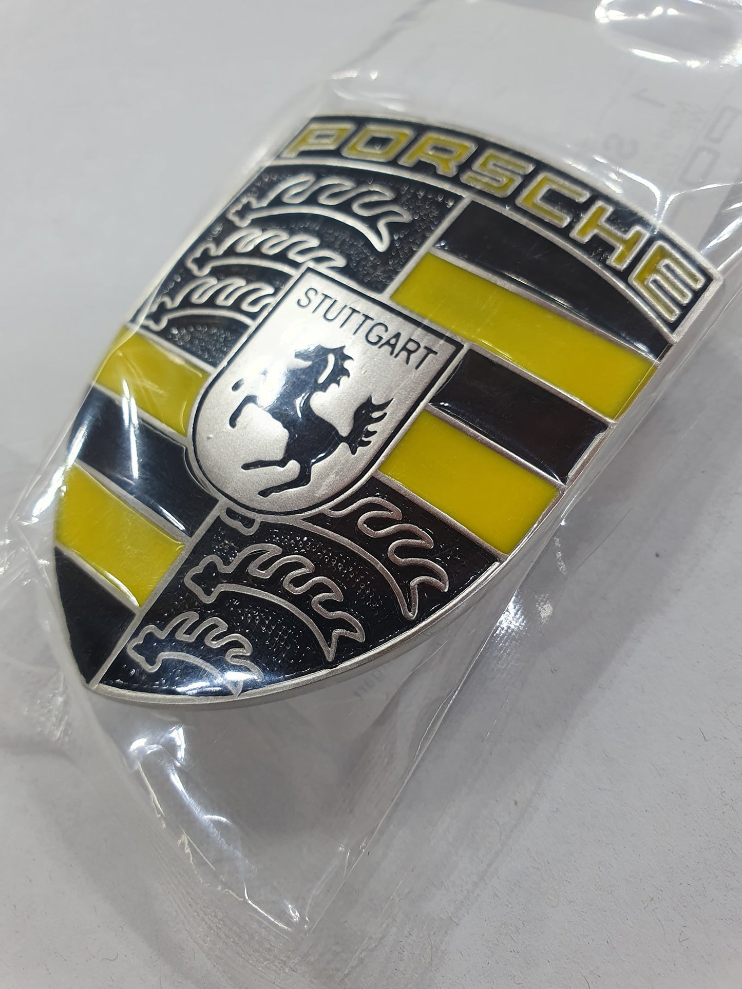 Porsche Bonnet Badge Crest Custom 1 off Exclusive Design Colours Yellow