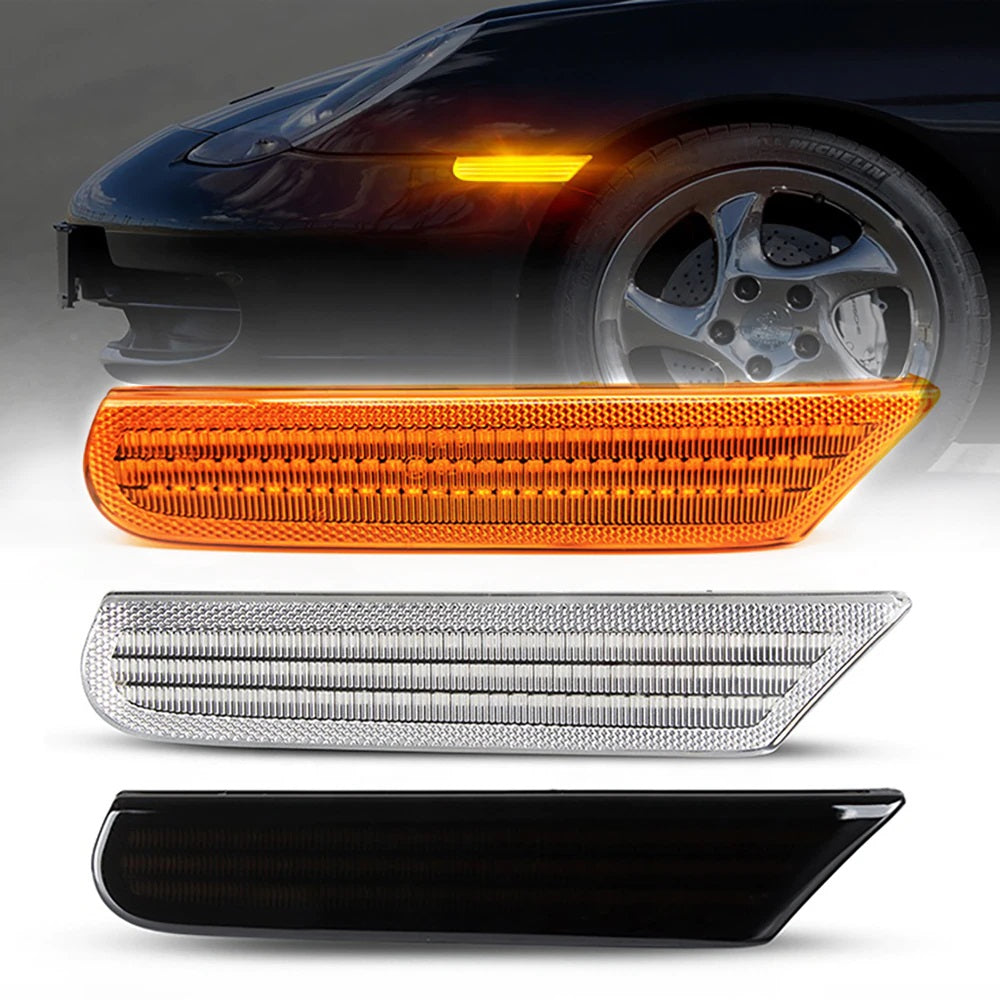 PORSCHE 996, 911 & 986 BOXSTER, CLEAR DYNAMIC LED SIDE INDICATOR REPEATER LIGHTS
