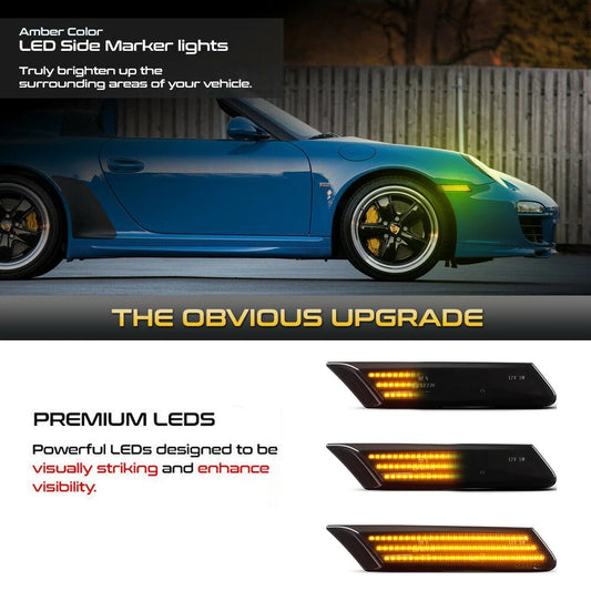 PORSCHE DYNAMIC LED SMOKED SIDE INDICATOR REPEATER LIGHTS 911 - 997 - 987